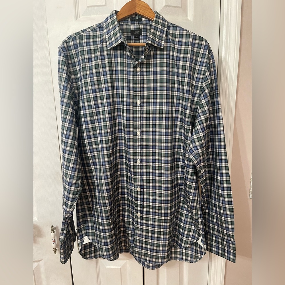 J. Crew 120’s 2 Ply Shirt Men's Sz XL Multicolor Plaid Cotton Long Sleeve
